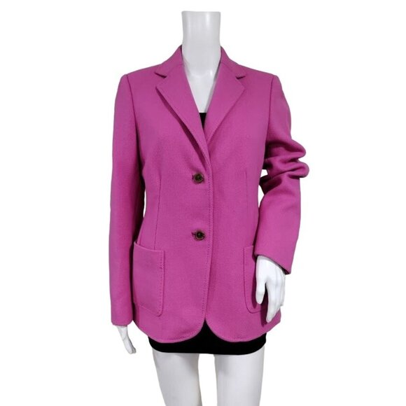 Lands End Pink Wool blend Tweed 2 Button Classic Twee Barbiecore Blazer 10 - Picture 2 of 16